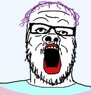 flag flag:transgender_pride_flag flag_shirt purple_hair red_lips rotten_teeth tranny transgender_flag variant:a24_slowburn_soyjak white_skin // 1024x1068 // 33.6KB