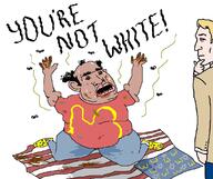 american_flag amerimutt blond blue_eyes clothes flag full_body hairy mcdonalds nas:amerimutt piss poop star_of_david stink_lines stinky text // 1104x927 // 255.9KB