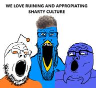 3soyjaks acne antenna beak beard bird blue_skin discord glasses no_eyes open_mouth orange_eyes reddit soyjak stubble text trend:soyjak_trio twitter variant:gapejak variant:markiplier_soyjak variant:tony_soprano_soyjak white_skin woahjack zoomer_hair // 828x762 // 101.3KB