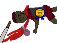 award black_skin blood closed_eyes closed_mouth dead dnb forehead_lines glasses machete nose red_clothes red_hair stubble text transparent_background variant:soyak