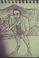 city clothes drawing glasses landscape mountain necktie suit thick_eyebrows variant:chudjak // 1391x2070 // 828.9KB