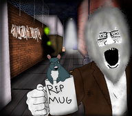 alleyway alternate angry beard box brick_wall broken_teeth clothes coat dark_sky dirt dirty_clothes fence garbage glasses glowing graffiti hair hairy hobo homeless looking_at_you meta:featured mug night old open_mouth rat reppey rotten_teeth series:animaljaks soyjak_party street_light subvariant:feralsquirrel subvariant:mustached_gapejak subvariant:unabomber suit teeth trend:glowie variant:feraljak variant:gapejak variant:markiplier_soyjak wall wrinkles // 4000x3500 // 8.7MB