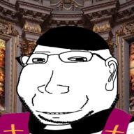 catholic christianity church clothes ear eyelids glasses hat irl_background priest small_eyes smile soyjak stubble subvariant:massjak subvariant:wholesome_soyjak variant:gapejak // 600x600 // 336.4KB