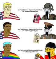 asian black blond blue_hair brown_skin chad china colored_hair communism crying flag flag:china flag:lgbt_pride_flag flag:united_states gay gay_flag germany glasses lgbt nazi_germany nazism propaganda soviet_union stretched_mouth united_states variant:cryboy_soyjak variant:soyak white_skin yellow_hair yellow_skin // 2037x2146 // 1.2MB