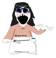 avengers beanie blue_eyes blush clothes deformed dress eyelashes female food full_body glasses hair hat long_hair necklace nintendo nintendo_switch no_nose open_mouth shoe soy soyjak soylent soylent_(cacao) variant:soytan video_game wave waving // 1352x1400 // 221.7KB