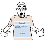 arm clothes ear glasses hand i_love open_mouth pointing soybooru soybooru_wiki soyjak stubble text tshirt variant:shirtjak wiki // 552x498 // 66.5KB