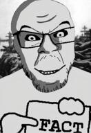 arm closed_mouth cross dead fact glasses holding_object irl_background looking_at_you mass_grave ominous pointing shadow sign smile soyjak stubble teeth text variant:feraljak white_eyes // 3100x4508 // 9.8MB