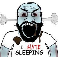 arm beard bloodshot_eyes blue_skin clothes fume glasses i_hate i_love open_mouth poop sleep smoke soyjak subvariant:science_lover text tshirt variant:markiplier_soyjak vein zombie // 800x789 // 316.3KB