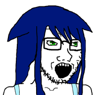 anime blue_hair clothes female glasses green_eyes hair open_mouth saya saya_no_uta sleeveless_shirt soyjak stubble variant:soyak video_game // 800x800 // 25.8KB