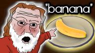 banana beard brown_hair clothes gabe_newell glasses hair open_mouth pointing soyjak team_fortress_2 text variant:two_pointing_soyjaks // 1280x720 // 110.3KB
