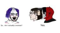 anglo clothes colllar crazed demon eternal_anglo flag glasses hair judaism lipstick makeup nordic_chad open_mouth purple_hair scientist soyjak stubble subvariant:crazed_troonjak subvariant:soyak_(crazed) tranny variant:soyak // 1920x1080 // 706.5KB