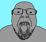 blue_background excited glasses grey_skin npc open_mouth soyjak variant:bernd // 750x688 // 61.2KB