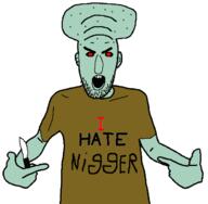 angry bnran holding_knife holding_object i_hate knife open_mouth orange_shirt red_eyes spongebob_squarepants squidward variant:shirtjak // 618x606 // 56.0KB