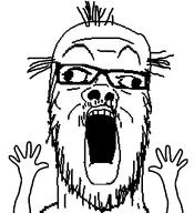 animated ext=gif fusion glasses hand hands_up jump jumping merge mustache open_mouth series:fusionjaks soyjak stubble subvariant:wewjak variant:a24_slowburn_soyjak variant:soyak // 475x520 // 25.3KB
