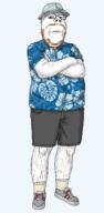 angry brown_hair bucket_hat clothes crossed_arms fat frown full_body glasses hairy hat hawaiian_shirt shorts soyjak stubble subvariant:wholesome_soyjak transparent_background variant:gapejak wojakland // 750x1525 // 584.6KB