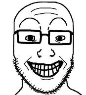 glasses smile soyjak stretched_mouth stubble teeth variant:unknown // 546x602 // 6.0KB