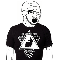 animated arm bald clothes ext=gif glasses open_mouth qanon shaking soyjak stubble text tshirt variant:soyak // 800x800 // 247.0KB