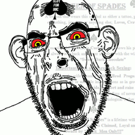 angry animated bbc bloodshot_eyes ear glasses open_mouth queen_of_spades soyjak stubble text variant:cobson wrinkles yellow_eyes // 722x720 // 481.0KB