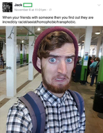 backpack beanie beard blue_eyes clothes hair hat hyper_realistic irl_background jewish_nose open_mouth series:irl_soyjaks teeth text variant:longnose // 743x960 // 1.3MB