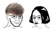 2soyjaks closed_mouth concerned female glasses hair lips makeup round_glasses soyjak stubble subvariant:female_chudjak variant:chudjak variant:soyak zoomer // 879x500 // 229.2KB