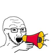 glasses hand holding_object open_mouth public_address_system soyjak stubble variant:soyak // 2014x2032 // 857.8KB