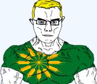 arm aryan blue_eyes british buff closed_mouth clothes ear eyes_like_the_o-o-cean flag flag:tiree glasses hair scotland soyjak subvariant:chudjak_front subvariant:muscular_chud tiree tshirt united_kingdom variant:chudjak vein yellow_hair // 1059x929 // 151.6KB