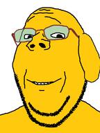 animal dog ear glasses janny smile soyjak stubble subvariant:wholesome_soyjak variant:gapejak yellow // 600x800 // 18.1KB