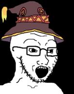 anime clothes glasses hat konosuba megumin open_mouth soyjak stubble variant:soyak witch // 798x1000 // 80.5KB