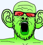 bald beard big_ears ear gradient green_skin open_mouth red_glasses stubble variant:a24_slowburn_soyjak // 1031x1075 // 146.4KB