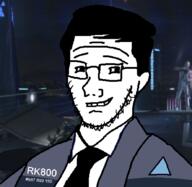 closed_mouth clothes connor cyborg detroit_become_human glasses hair looking_at_you smile stubble subvariant:nillson variant:soyak video_game // 886x864 // 238.3KB