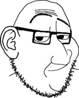 closed_mouth ear eyebrows glasses megamind smile smug soyjak stubble variant:smugjak // 628x772 // 30.8KB
