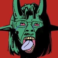 bloodshot_eyes crying dead derpixon epi flag glasses hair hanging mustache open_mouth purple_hair rope soyjak stubble suicide template tongue tranny variant:bernd yellow_teeth // 331x331 // 109.4KB