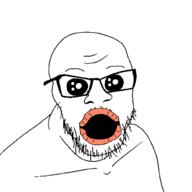 glasses mustache oh_my_god_she_is_so_attractive open_mouth soyjak stubble variant:feraljak // 1500x1500 // 93.0KB