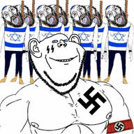 beard bloodshot_eyes blue_eyes buff closed_mouth clothes crying ear full_body glasses hanging hat judaism kippah multiple_soyjaks open_mouth smile soyjak star_of_david stubble suicide swastika tongue variant:bernd variant:impish_soyak_ears watch // 1280x1280 // 335.3KB