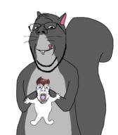 2soyjaks animal arm bloodshot_eyes crying ear eating food full_body glasses grey grey_skin hand imminent_death nut open_mouth smile soyjak squirrel stubble subvariant:wholesome_soyjak subvariant:wholesome_squirrel tail tongue variant:bernd variant:gapejak yellow_teeth // 1437x1647 // 172.3KB