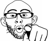 ear glasses hand open_mouth pointing pointing_at_viewer soyjak stubble variant:nojak // 743x629 // 185.4KB