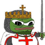 amphibian apu beard chainmail closed_mouth clothes crown crusade crusader frog green_skin hat holding_object holding_sword lips nas:pepe pepe pepe_the_frog robe soldier subnas:apu sword white_background // 640x640 // 387.2KB