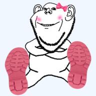 blush boot boots bowtie closed_mouth crossed_arms ear full_body shoe sitting smile soyjak stubble variant:impish_soyak_ears // 1447x1447 // 672.3KB