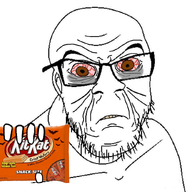 angry animated bloodshot_eyes candy eyebags glasses halloween kit_kat orange orange_(fruit) soyjak stubble tired variant:feraljak // 924x845 // 2.4MB