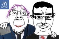 2soyjaks bible chud closed_mouth clothes ear eyelashes glasses hair jehovas_witnesses mustache necktie purple_hair smile soyjak stubble subvariant:chudjak_front suit tranny variant:bernd variant:chudjak variant:unknown // 810x541 // 358.8KB