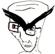 angry concerned distorted glasses gritting_teeth large_eyebrows red_eyes soyjak stubble thick_eyebrows v-shaped_eyebrows variant:soyak // 789x774 // 246.4KB
