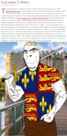 1066 1086 1087 1201 1613 1635 blond buff castle clothes colony countrywar england flag flag:england_royal_banner glasses hebrew history holding_object holding_sword irl_background medieval sky stubble sword text treasoror trend:aryan tshirt variant:cobson vein virginia water weapon william_i yellow_hair // 1366x2749 // 2.5MB