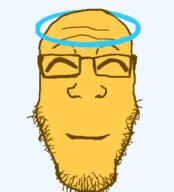 angel closed_eyes closed_mouth emoticon glasses halo series:soymoji smile soyjak stubble variant:markiplier_soyjak yellow yellow_skin // 611x676 // 66.7KB