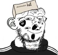 abomination cigarette clothes ear forehead_lines glasses hat kuz mouths soyjak stubble track_suit trypophobia variant:gapejak wholesome // 764x720 // 237.2KB