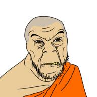 asian brown_eyes buddhism clothes fasting frown grey_hair monk robe skinny soyjak stubble subvariant:feralgook variant:feraljak white_skin wrinkles yellow_teeth // 1000x1000 // 37.6KB