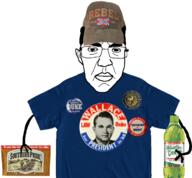 arm badge bottle cap clothes confederate david_duke democrat dixiecrat ear flag george_wallace glasses hair hand hat holding_object mountain_dew politics soyjak strom_thurmond subvariant:patrick variant:chudjak // 1174x1086 // 776.4KB