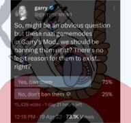 bloodshot_eyes crying game garrys_mod glasses hair hanging nazism open_mouth rope soyjak subvariant:patrick suicide swastika text tongue tweet twitter valve variant:chudjak video_game yellow_teeth // 720x674 // 373.6KB