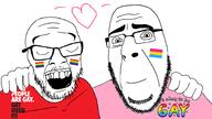 2soyjaks closed_mouth couple eyebrows flag:gay_pride_flag flag:pansexual_pride_flag friendship gay gay_flag glasses heart love no_more_brother_wars open_mouth pansexual romantic smile stonewall stubble variant:cobson variant:feraljak // 1920x1080 // 226.1KB