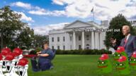 amphibian bloodshot_eyes cap clothes crying donald_trump frog hat irl_background joe_biden maga nas:pepe pepe pepe_the_frog politics soyjak stretched_mouth united_states variant:soyak white_house // 1600x900 // 2.1MB