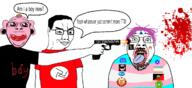 3soyjaks anarcho-communism antifa black_lives_matter blood boylover_symbol brown_hair closed_mouth clothes discord flag flag:anarcho-communism flag:pedophilia_pride_flag glasses gun hair holding_gun holding_object holding_pistol judaism leftypol lgbt lipstick map_(pedophile) mustache nazism open_mouth pedophile pfizer pistol pointing pooner purple_hair schutzstaffel shooting smile smug soyjak speech_bubble star_of_david stubble swastika tattoo text tongue tranny tshirt vaccine variant:bernd variant:chudjak weed yellow_teeth ywnbaw // 1229x563 // 350.7KB